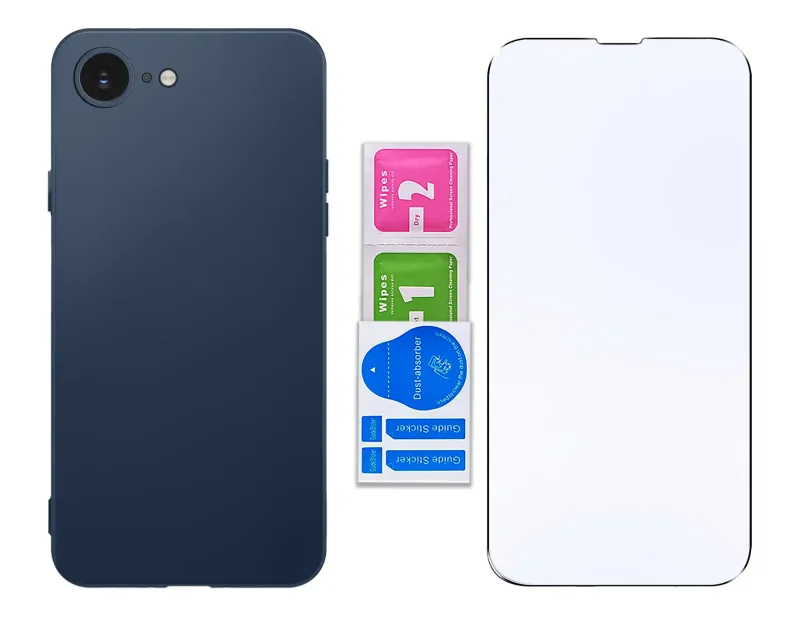 Matowe etui silikonowe do iPhone 16e / 17e ze szkłem hartowanym i zestawem montażowym