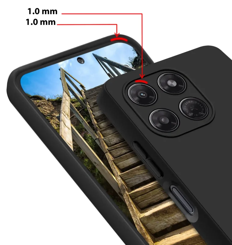 Czarne etui do Motorola Moto G37 z podwyższonym rantem 1 mm przy ekranie i wyspie aparatów