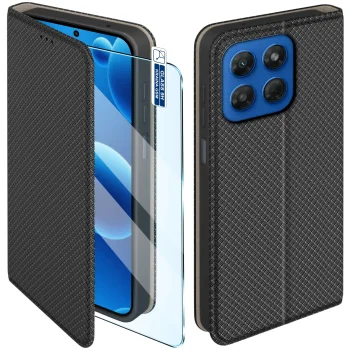 Etui do Motorola Moto G37 czarne zamykane ze szkłem
