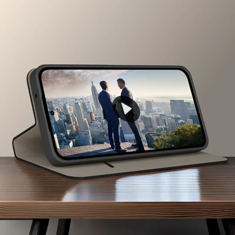 Futerał z klapką do Motorola Moto G37 z funkcją podstawki umożliwiającą wygodne oglądanie filmów w pozycji poziomej