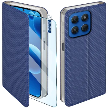 Etui do Motorola Moto G37 granatowe zamykane ze szkłem