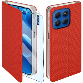 Etui do Motorola Moto G37 czerwone zamykane ze szkłem