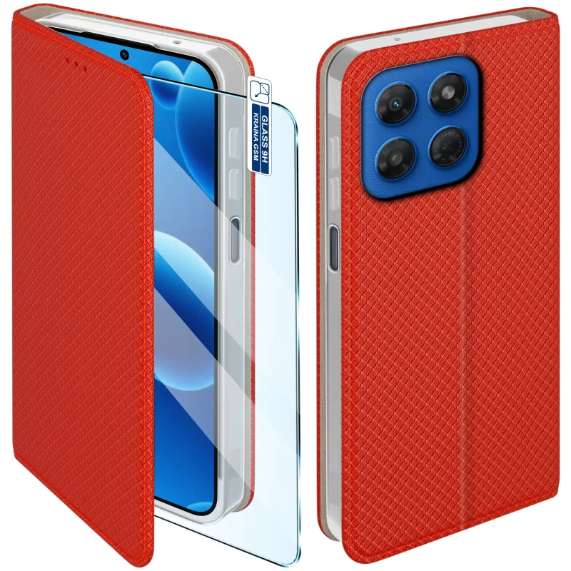 Etui z klapką do Motorola Moto G37 w czerwonym kolorze z magnetycznym zamknięciem, antypoślizgową fakturą i elastycznym TPU chroniącym telefon