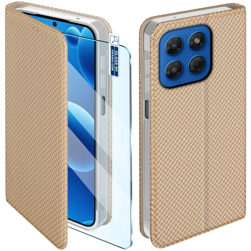 Etui z klapką do Motorola Moto G37 w złotym kolorze z magnetycznym zamknięciem, antypoślizgową fakturą i elastycznym TPU chroniącym telefon