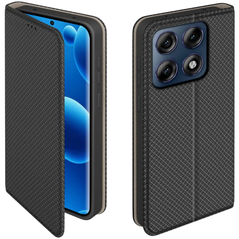 Etui z klapką do Motorola Edge 70 Pro 5G w czarnym kolorze z magnetycznym zamknięciem, antypoślizgową fakturą i elastycznym TPU chroniącym telefon