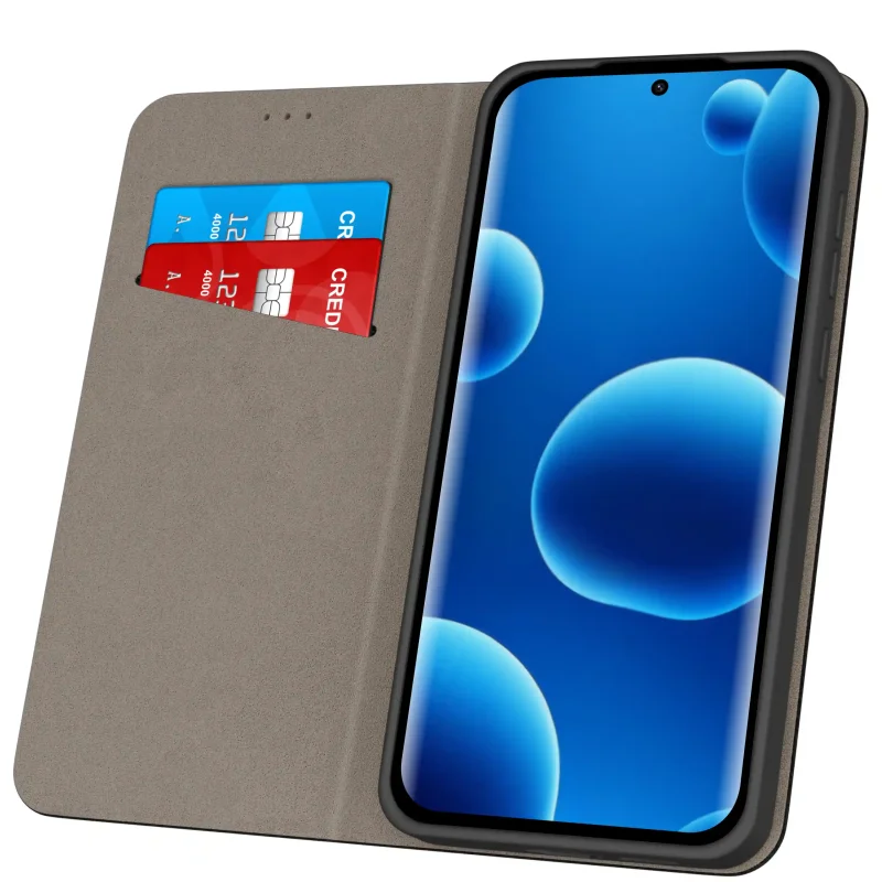 Czarne etui z klapką do Motorola Edge 70 Pro 5G z kieszonką na karty i miękkim wnętrzem