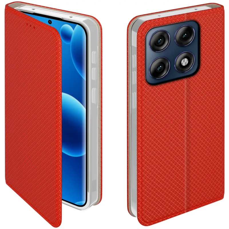 Etui z klapką do Motorola Edge 70 Pro 5G w czerwonym kolorze z magnetycznym zamknięciem, antypoślizgową fakturą i elastycznym TPU chroniącym telefon