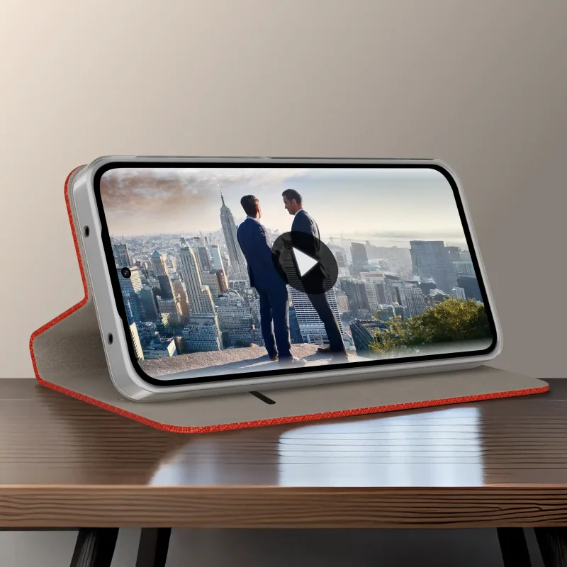 Czerwone etui z klapką do Motorola Edge 70 Pro 5G z kieszonką na karty i miękkim wnętrzem
