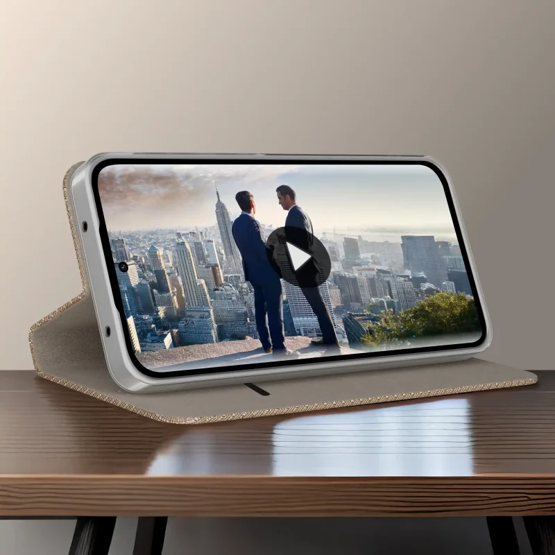Złote etui z klapką do Motorola Edge 70 Pro 5G z kieszonką na karty i miękkim wnętrzem