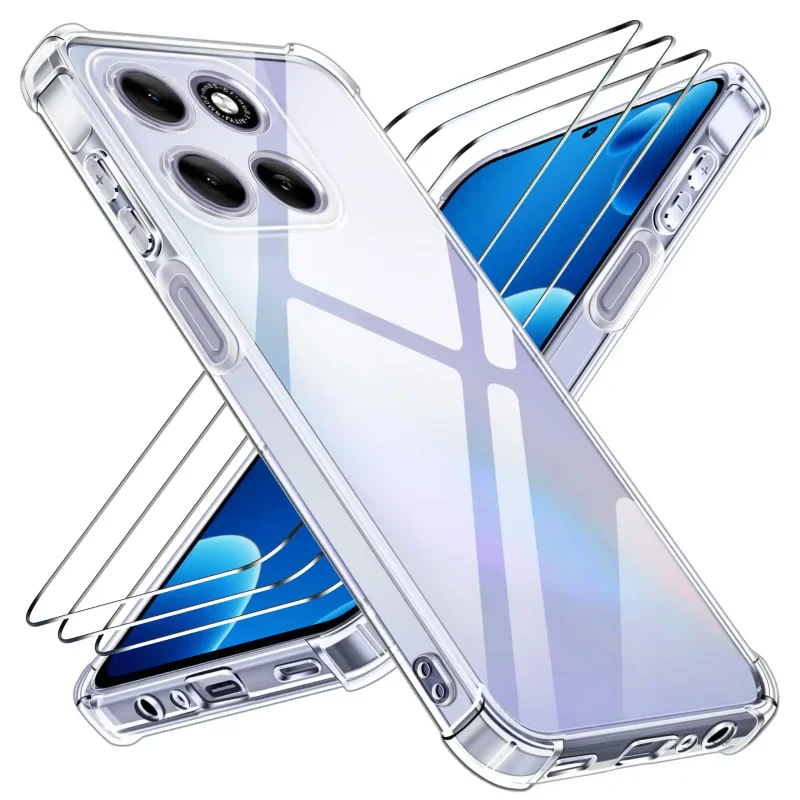 Przezroczyste etui Anti-Shock do Motorola Moto G37 z trzema szkłami hartowanymi