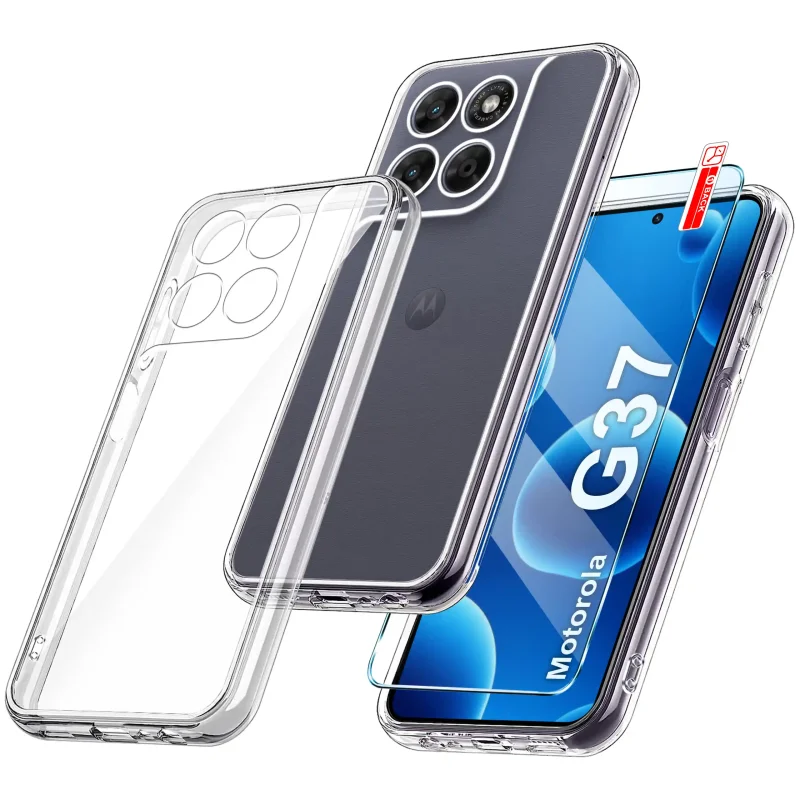 Przezroczyste etui Clear Case na Motorola Moto G37 w komplecie ze szkłem hartowanym