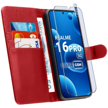 Etui do Realme 16 Pro 5G czerwone magnetyczne z klapką ze szkłem