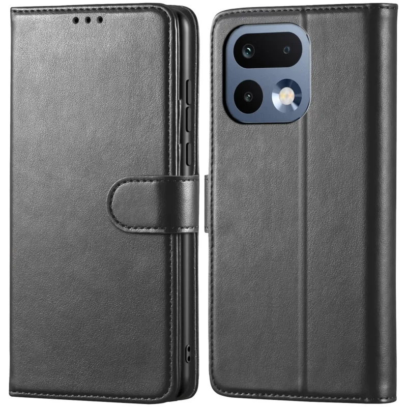 Czarne etui z klapką skórzane do Realme 16 Pro 5G z magnetycznym zamknięciem