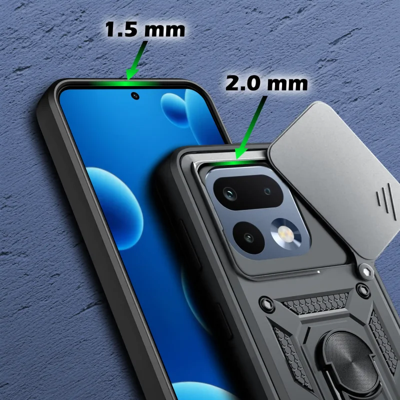 Podwyższone ranty ekranu i aparatu w etui pancernym do Realme 16 Pro 5G zwiększające ochronę podczas odkładania telefonu