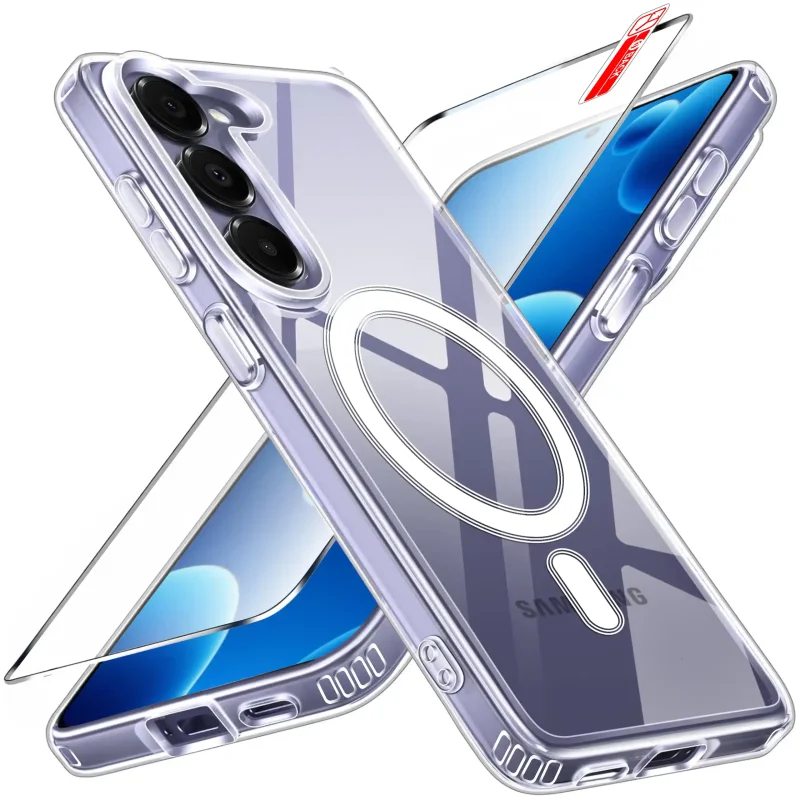 Transparentna obudowa MagSafe do Samsung Galaxy S23 z widocznym pierścieniem magnetycznym