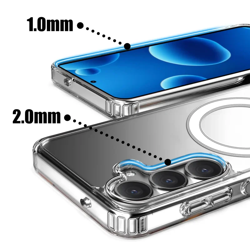 Podwyższone ranty w przezroczystym etui Magsafe do Samsung Galaxy S23