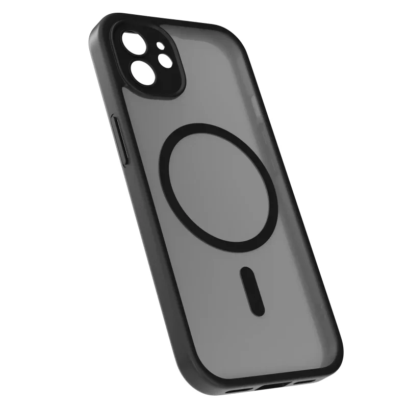 Etui na iPhone 12 czarne MagSafe półprzezroczyste z matowym wykończeniem – przód obudowy