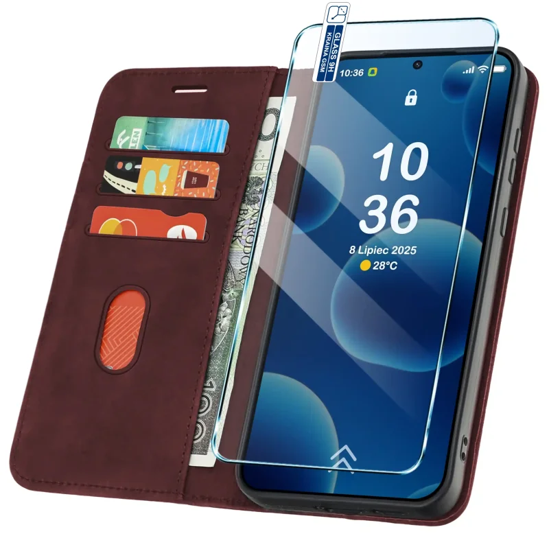 Etui z klapką do Samsung Galaxy A36 / A37 5G z kieszonkami na karty i miejscem na gotówkę – funkcjonalny bordowy pokrowiec