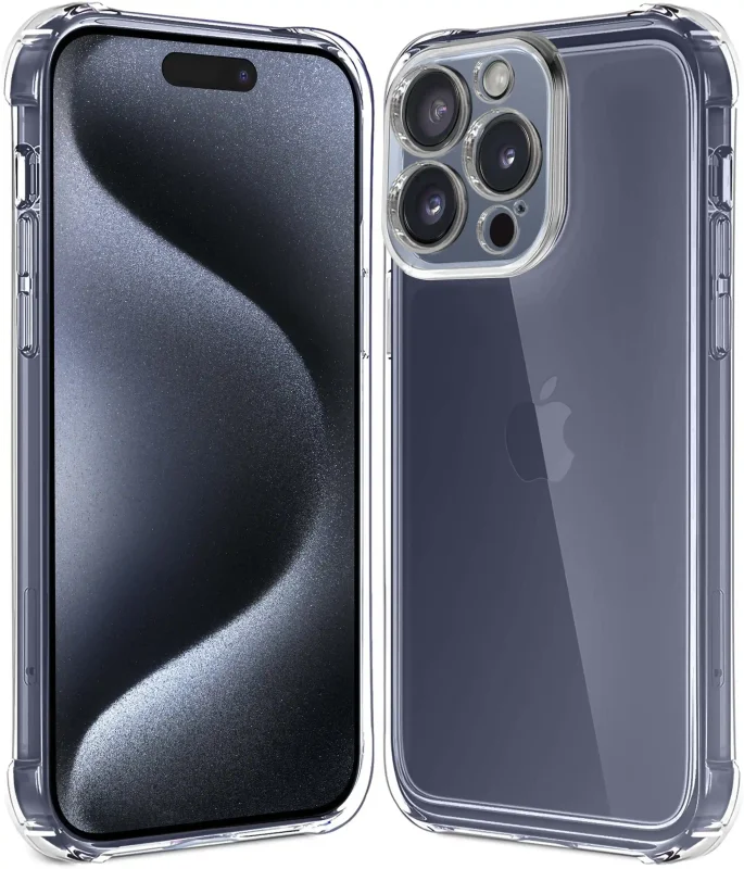 Przezroczyste etui Anti-Shock do iPhone 15 Pro z trzema szkłami hartowanymi