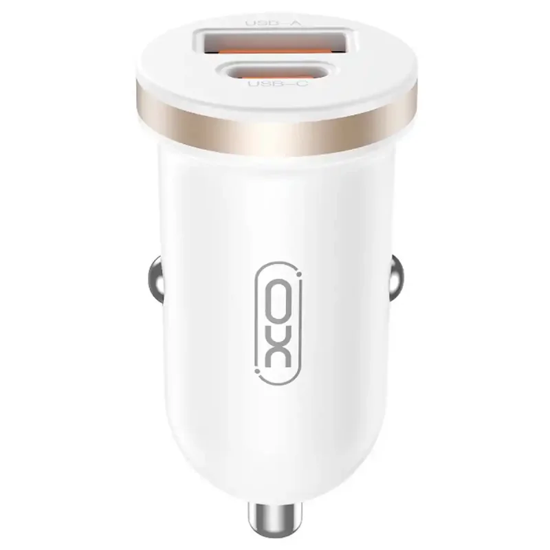 Szybka ładowarka samochodowa XO CC56 30W USB-A USB-C biała do telefonu i tabletu