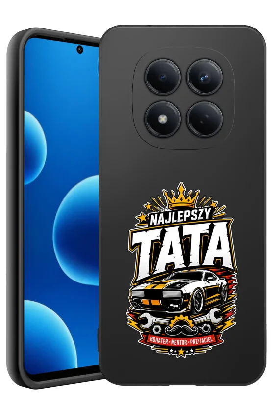 Etui dla Taty do Xiaomi Redmi Note 15 4G z kolorowym nadrukiem „Najlepszy Tata – Bohater, Mentor, Przyjaciel” i motywem samochodu