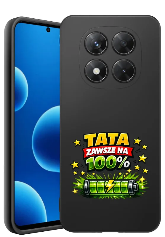 Etui dla Taty do Xiaomi Redmi Note 14 Pro 5G z kolorowym nadrukiem „Tata zawsze na 100%” i motywem baterii