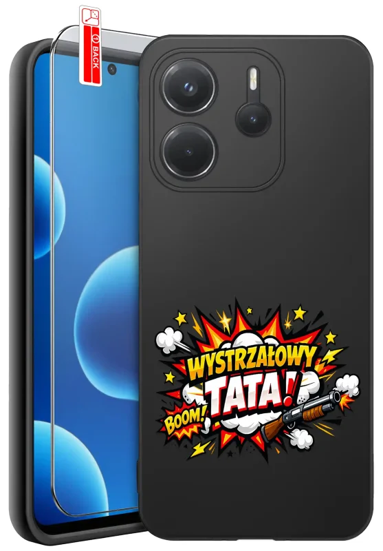 Etui dla Taty do Xiaomi Redmi Note 14 4G z kolorowym nadrukiem „Wystrzałowy Tata!” oraz szkłem hartowanym 9H