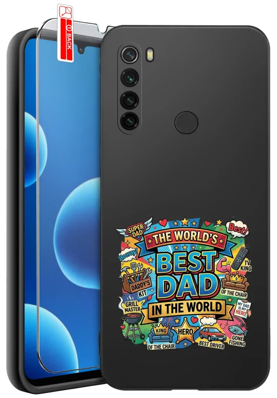 Etui dla Taty do Xiaomi Redmi Note 8T z kolorowym wzorem „The World's Best Dad in the World” oraz szkłem hartowanym 9H