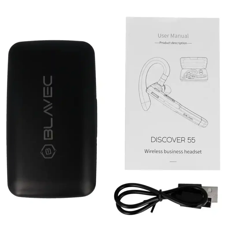 Zestaw słuchawka Bluetooth Blavec z powerbankiem 500 mAh, kablem USB-C i instrukcją obsługi