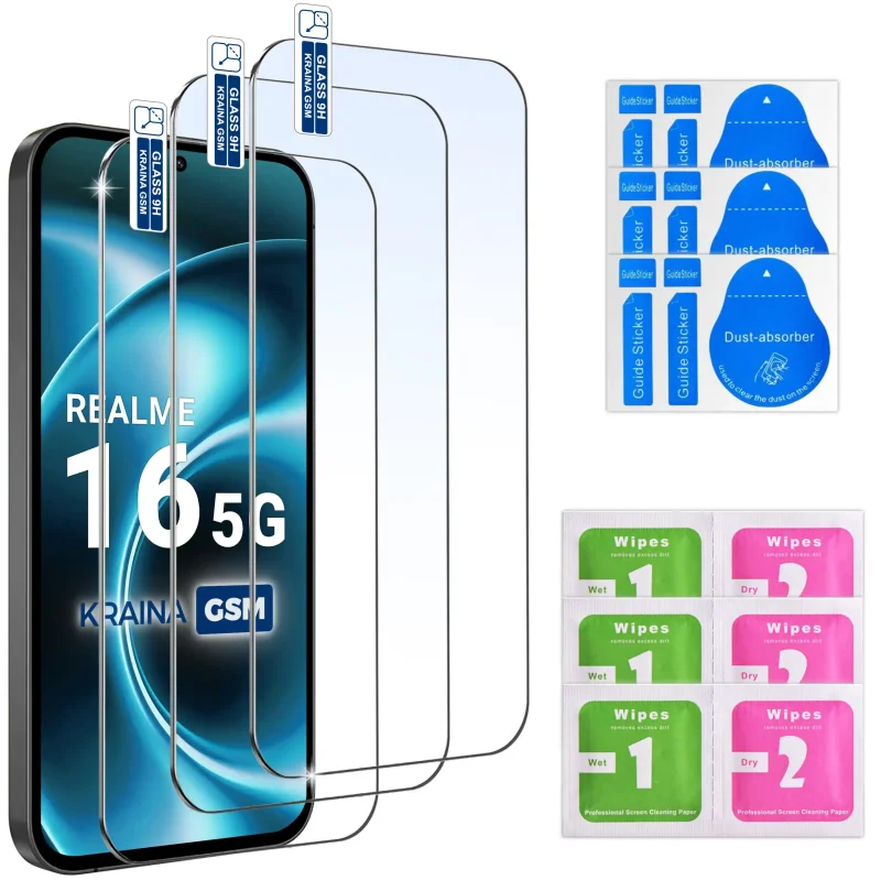 Zestaw 3 szkieł hartowanych 9H do Realme 16 5G z akcesoriami montażowymi