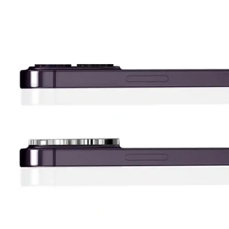 Porównanie grubości szkła na aparat iPhone 14 Pro / 14 Pro Max przed i po montażu