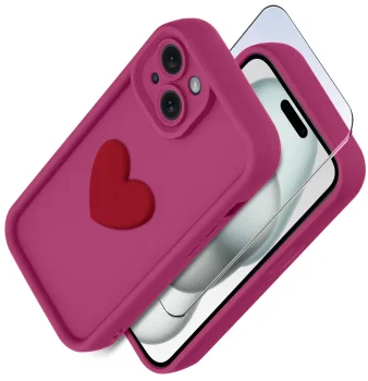 Etui do Iphone 15 silikonowe serce różowe ze szkłem