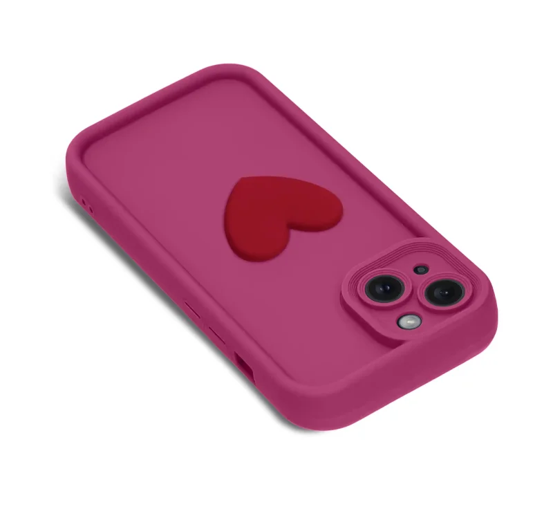 Etui do Iphone 15 silikonowe serce różowe ze szkłem