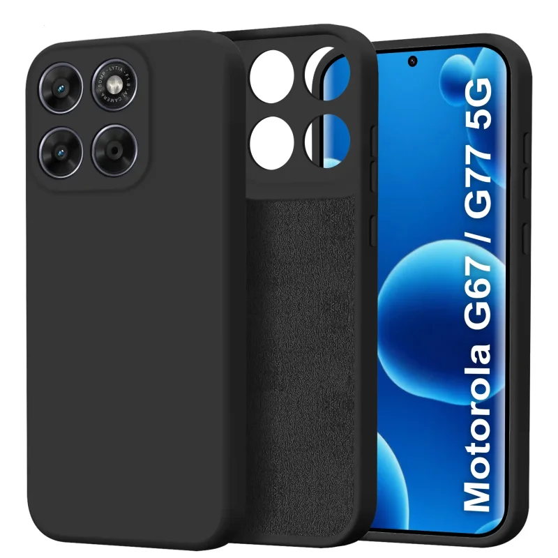 Etui silikonowe Motorola Moto G67 5G / G77 5G czarne z mikrofibrą i szkłem hartowanym w zestawie