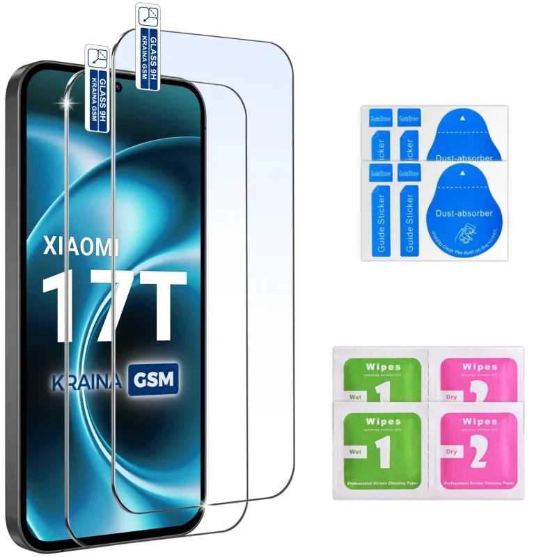 Zestaw 2 szkieł hartowanych 9H do Xiaomi 17T i zestaw do montażu