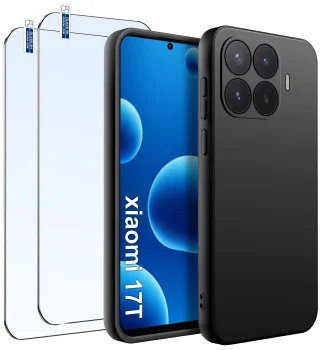 Etui do Xiaomi 17T czarne matowe z zestawem 2 szkieł