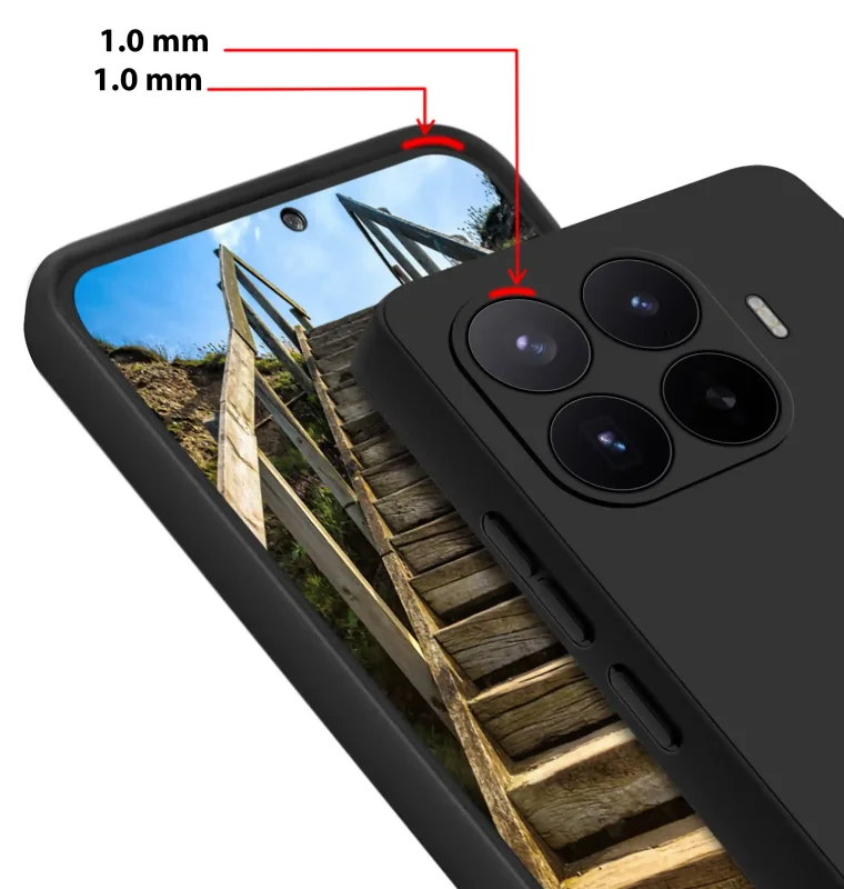 Czarne etui do Xiaomi 17T z podwyższonym rantem 1 mm przy ekranie i wyspie aparatów