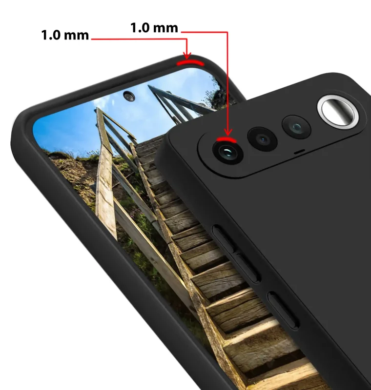 Czarne etui do Realme 16 5G z podwyższonym rantem 1 mm przy ekranie i wyspie aparatów