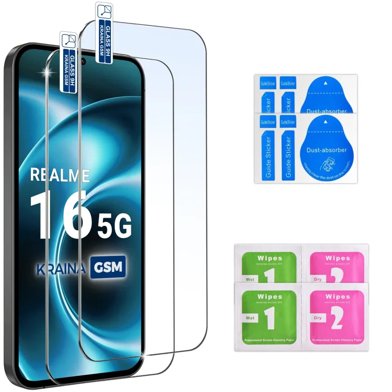 Zestaw 2 szkieł hartowanych 9H do Realme 16 5G i zestaw do montażu