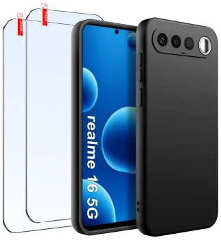 Etui do Realme 16 5G czarne matowe z zestawem 2 szkieł