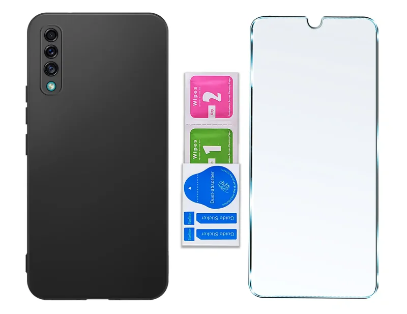 Matowe etui silikonowe do Samsung Galaxy A50 A30s ze szkłem hartowanym i zestawem montażowym