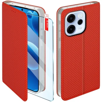 Etui do Oppo Reno 15 F / 15 FS 5G czerwone zamykane ze szkłem