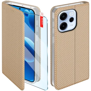 Etui do Oppo Reno 15 F / 15 FS 5G złote zamykane ze szkłem