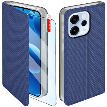 Etui do Oppo Reno 15 F / 15 FS 5G granatowe zamykane ze szkłem