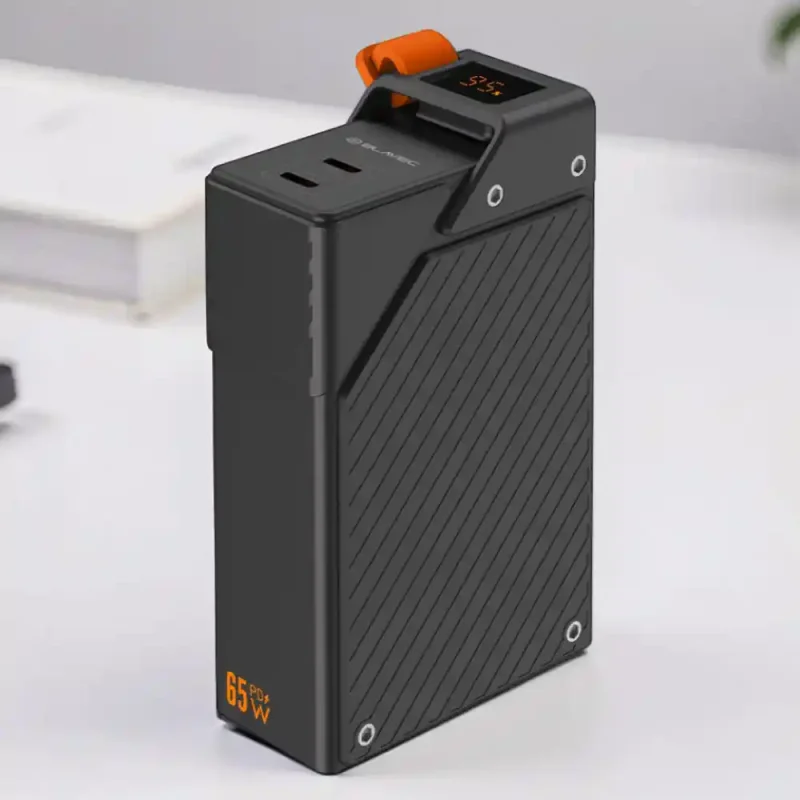 Szybki powerbank BLAVEC 20000 mAh 65W PD z dwoma portami USB – czarna obudowa ABS i PC