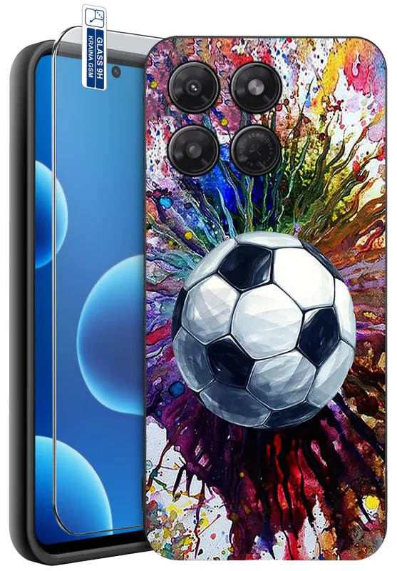Etui z kolorowym wzorem piłki nożnej do Motorola Moto G37 ze szkłem hartowanym 9H w zestawie