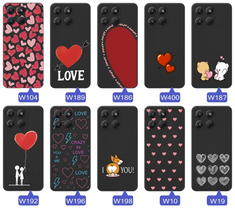 Kolekcja walentynkowych etui do Motorola Moto G37: różne wzory z sercami i napisami love