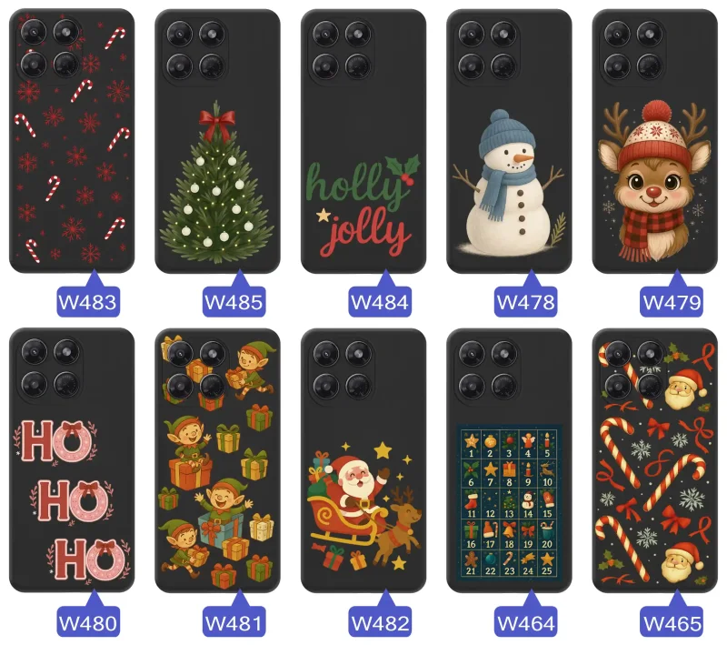 Kolekcja wzorów świątecznych i zimowych na Motorola Moto G37: renifery, bałwany, choinki, Mikołaje, świąteczne napisy