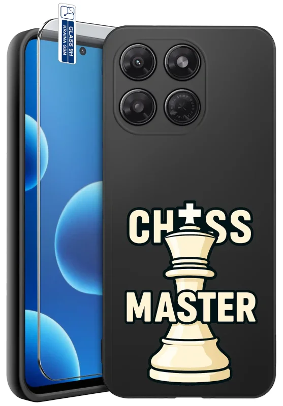 Etui dla Dziadka do Motorola Moto G37 z motywem szachowym i napisem Chess Master oraz szkłem hartowanym 9H w zestawie
