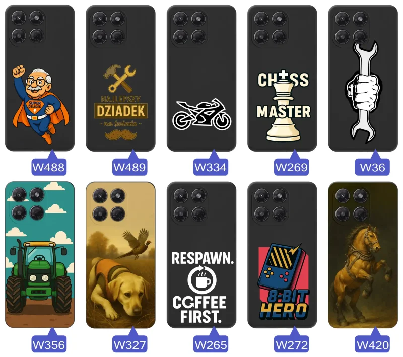 Kolekcja wzorów etui dla dziadka do Motorola Moto G37: Super Dziadek, narzędzia, szachy, motocykl, traktor, pies, koń i retro gaming